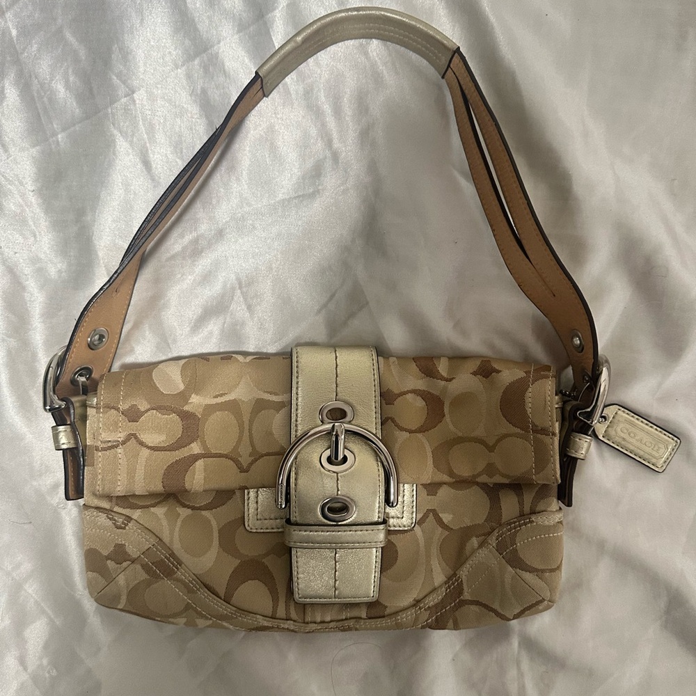 Coach Beige and Cream Signature Shoulder Bag